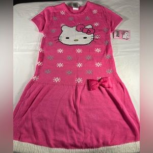 HELLO KITTY KNIT DRESS PINK SNOWFLAKES BOW SIZE LARGE NWT